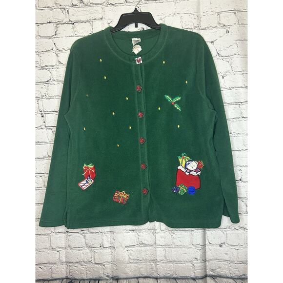 Premier International Women’s XL Christmas Cardigan Fleece Ugly Sweater Green - Picture 1 of 4